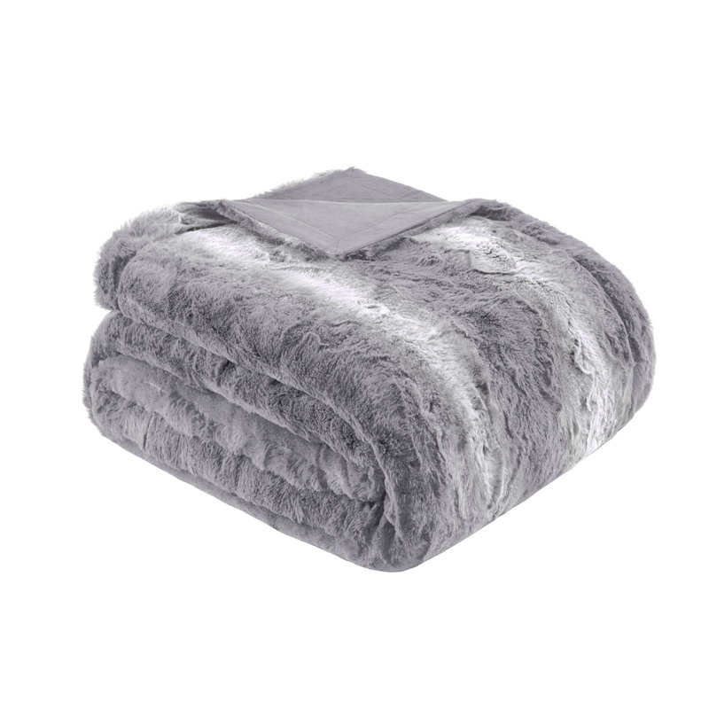 1PC 66X90" Faux Fur Blanket, 65.99" L x 89.99" W, Gray
