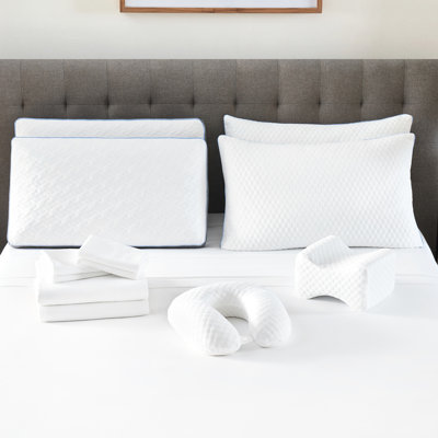 12 Luxury Bedding For King Size - Contour Knee Pillow & Molded Foam Bolster With 300Tc Cotton Sheets A Restful Night Memory Shredded Pillows