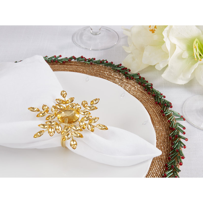 Rond de serviette fantaisie flocons de neige fantaisistes d'hiver (ensemble de 4), Or