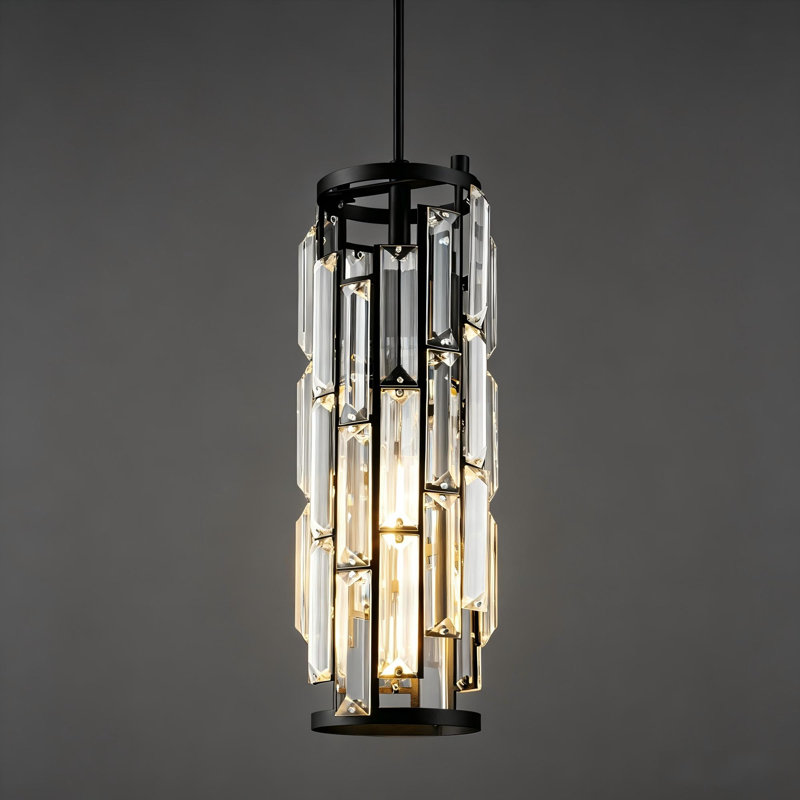 Lustre pour îlot de cuisine en cristal Taveyon, Noir mat, Une lumière