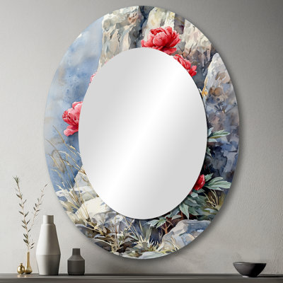 Pe pivoines par The Rocky Outcrop II - grand miroir mural ovale sur métal