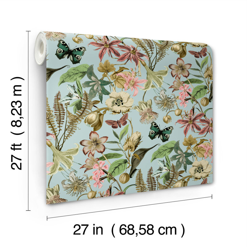 Floral Matte Wallpaper Roll, Sky Blue