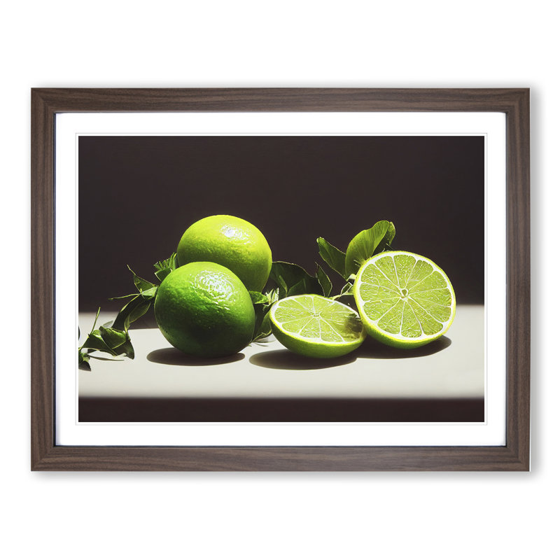 Sliced Lime Fruit - Framed Print, 25cm H x 34cm W x 2cm D, Walnut