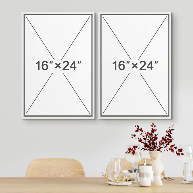 " Pastel White Swirl Pattern Collage Abstract Shapes " 2 - Pieces on Canvas, White Framed, 24'' H x 16'' W