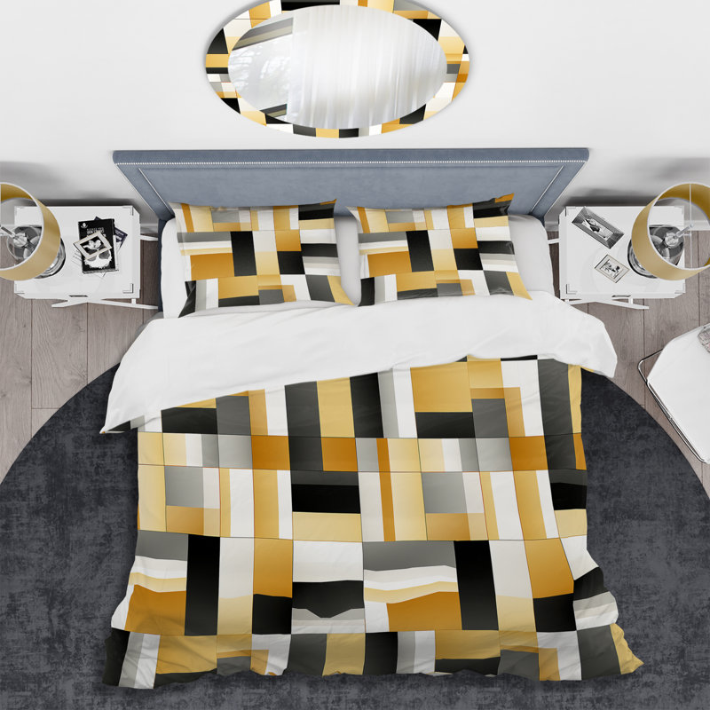 Ensemble de housse de couette géométrique Taupe, Housse de couette simple + 1 taie décorative stan