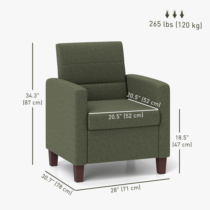 Fauteuil moderne en tissu avec coussins antidérapants, 100 % polyester vert