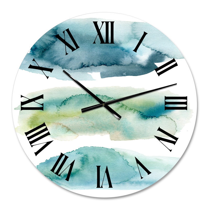 Blue and Green Clouds I - Horloge murale moderne, Petit