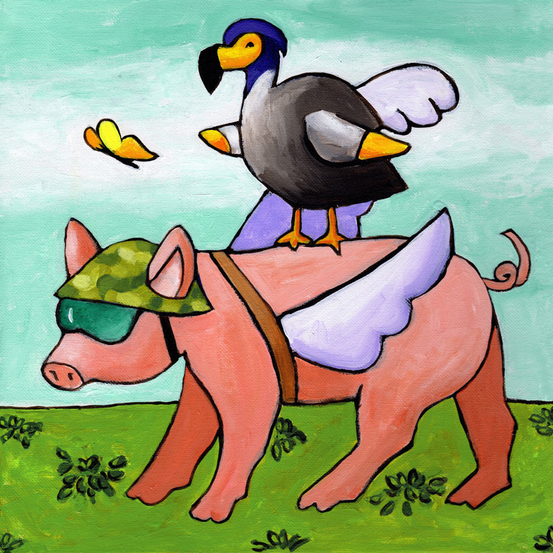 «Uh Oh No Go Dodo» par Janet Nelson, reproduction sur toile tendue, H 48 po x l 48 po x P 1,5 po