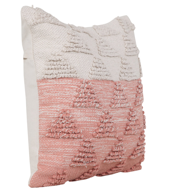 Housse de coussin décoratif contemporaine 100% coton texturé, 20 po x 20 po, Rose / blanc