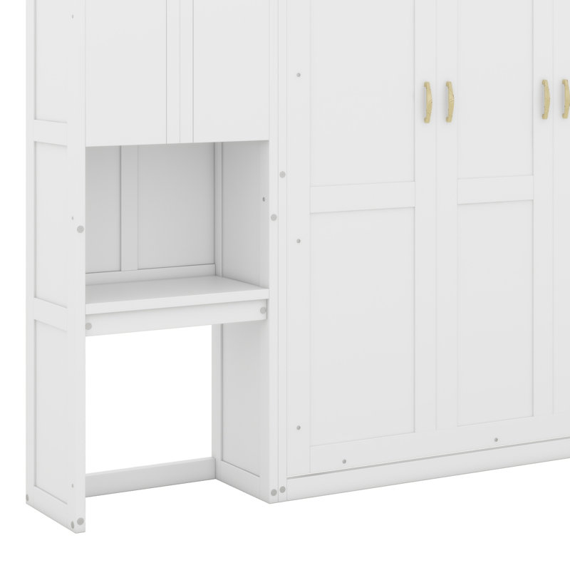 Murphy Bed With Desk, Vanity And Cabinets, White