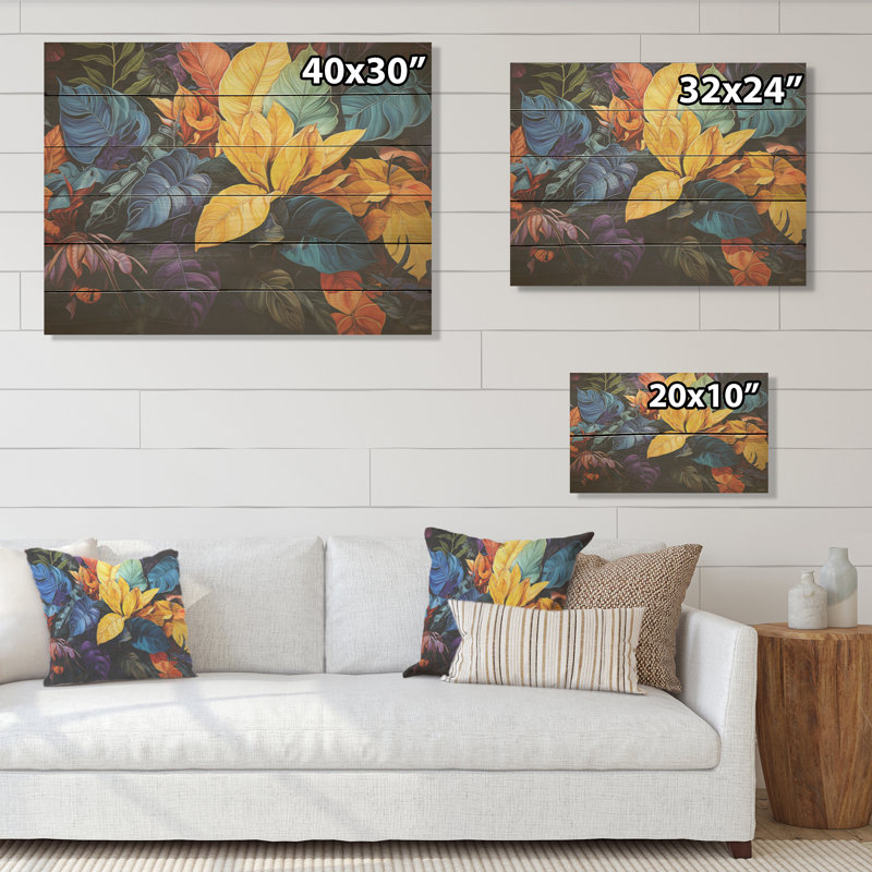 Feuillage coloré, oasis urbaine - feuilles, art mural sur bois de pin naturel, H 10 po x l 20 po