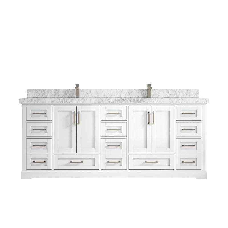 Ensemble de meuble-lavabo double 84 po Eser, Blanc, Marbre de Carrare