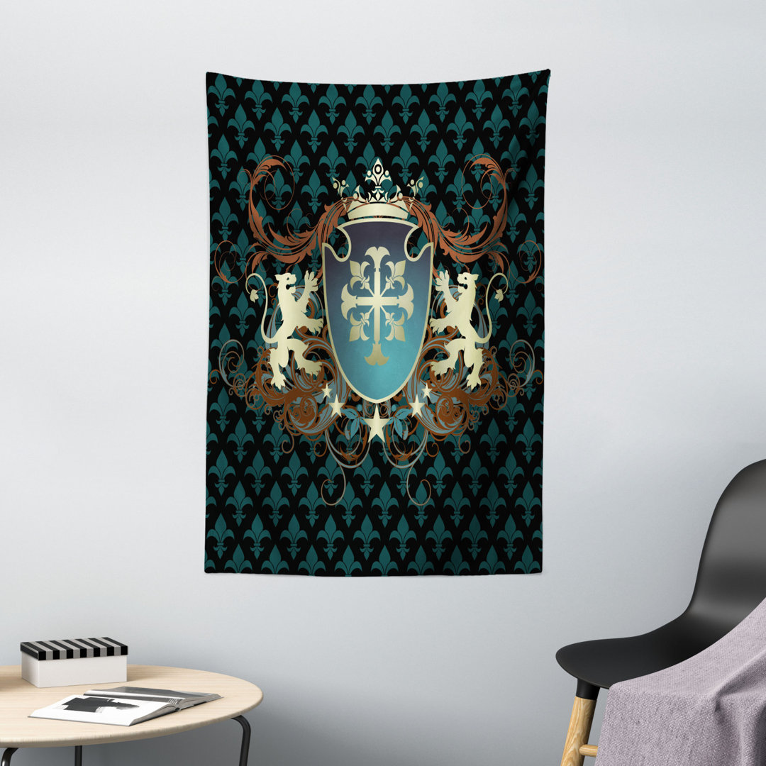 Wandteppich, Mittelalter Wappen, Mittelalterlich, Teal Schwarz Zimt