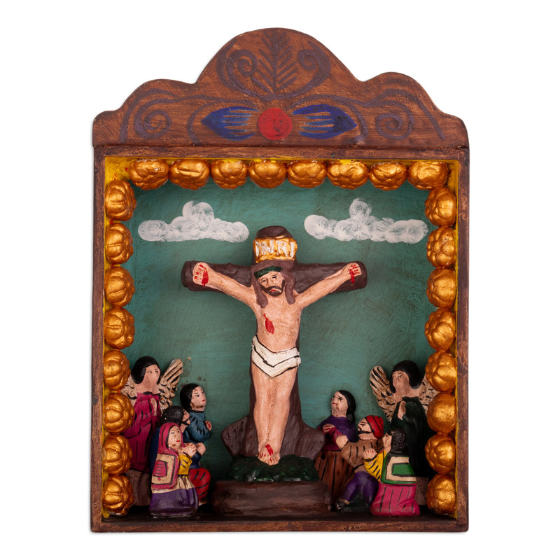 Retable en bois et céramique fait à la main Novica Crucifixion