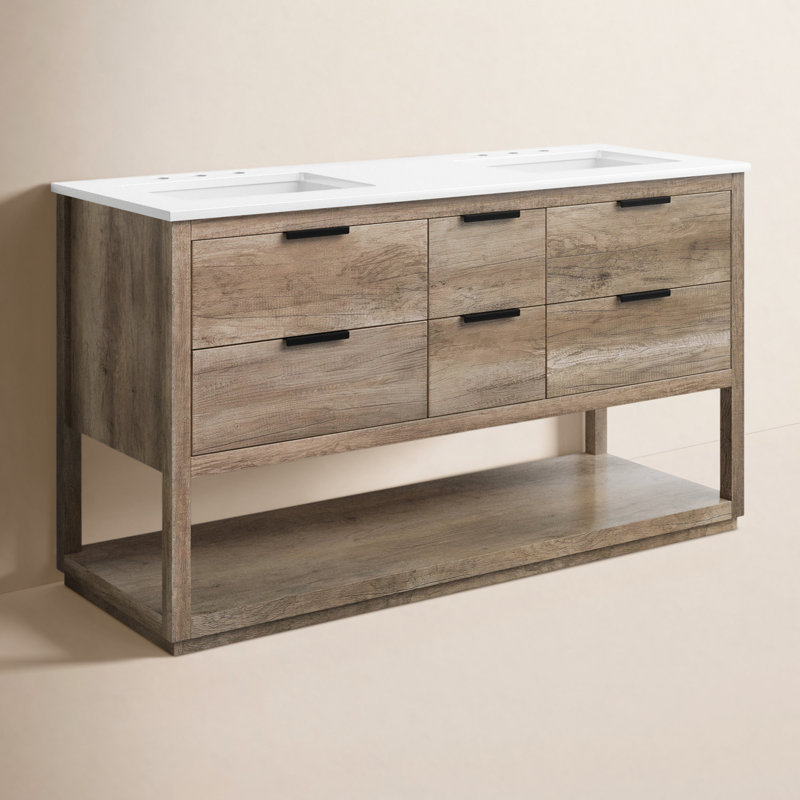 Ensemble de meuble-lavabo double 60 po Felicity, Chêne naturel
