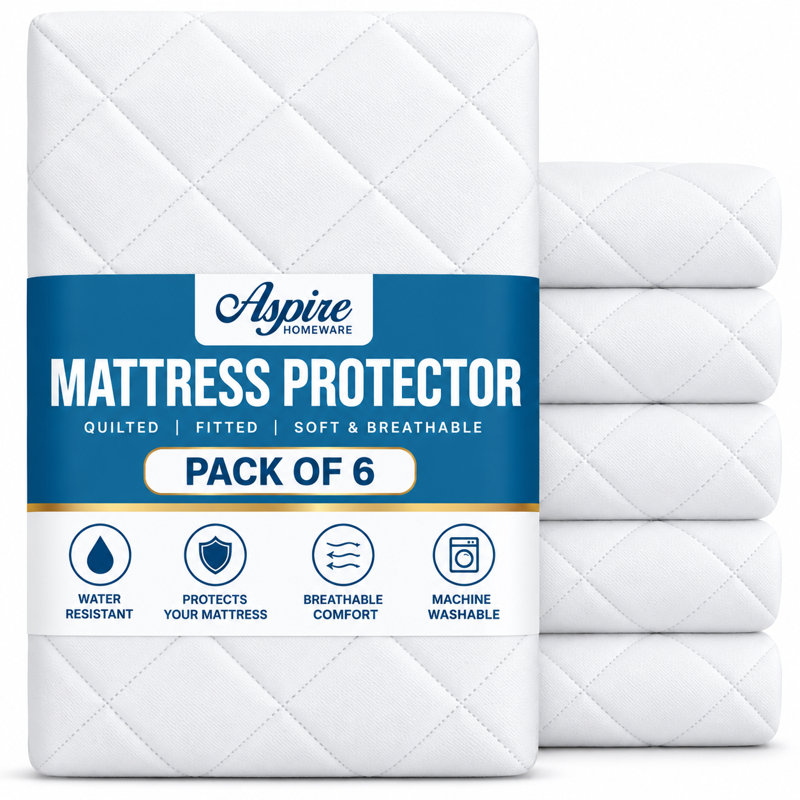 Aspire Homeware Quilted Mattress Protector Pack of 6, King (152cm W x 200cm L)