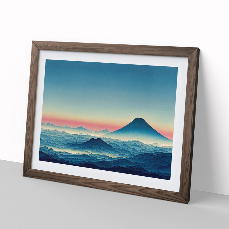 Masterful Japanese Mountains - Single Picture Frame Print, 25cm H x 34cm W x 2cm D, Walnut