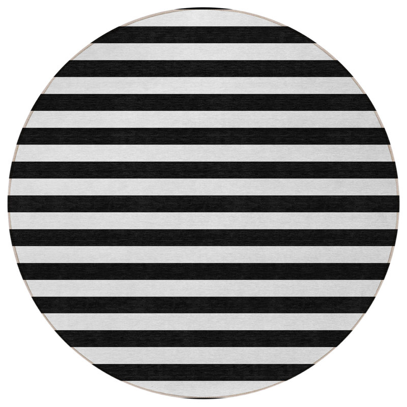 Tapis rond noir et blanc 8 po