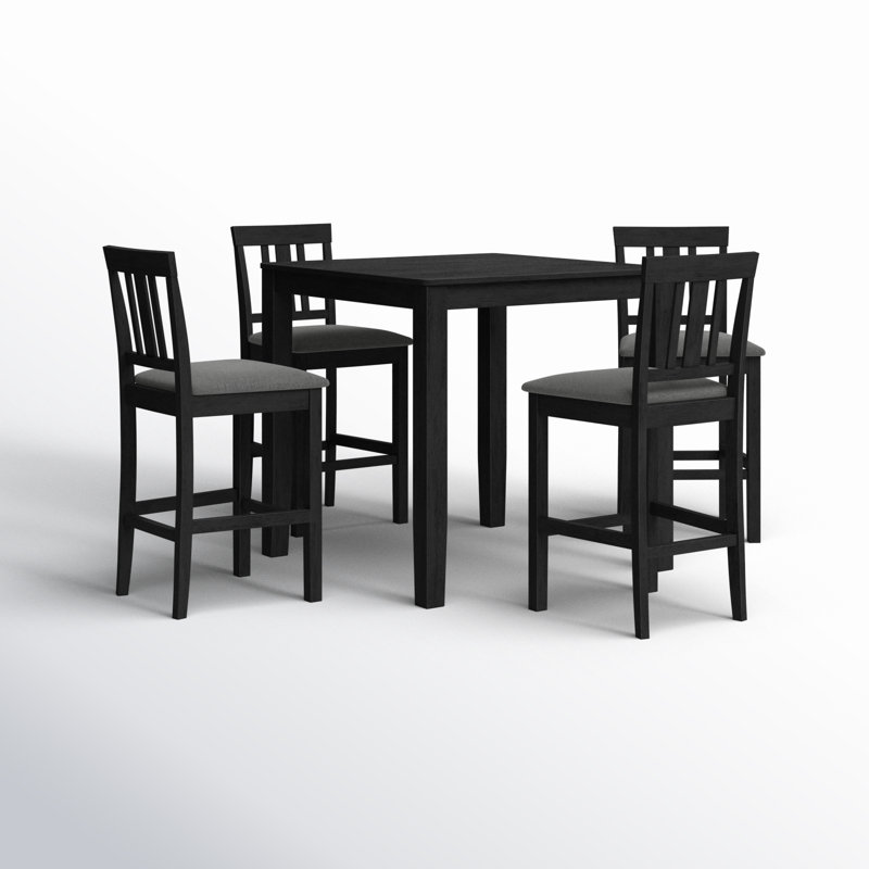 Ance 4-Person 5-Piece Solid Wood Dining Set, Black
