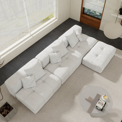 Canapé modulaire rembourré en tissu de lin avec repose-pieds Kay Crumley 4 pièces Kay