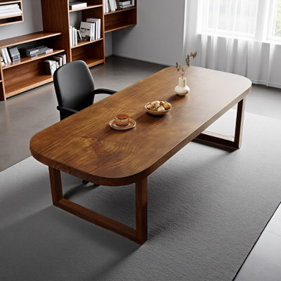Bureau rectangulaire moderne en bois massif, bureau de direction brun