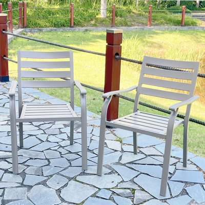 Set of 2 Outdoor Dining Chair, Cream Color Metal All-Weather