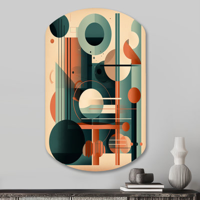 Orange And Green Mid Century Momentum IV - Abstract Cylinder Shape Assymterical Metal Wall Art