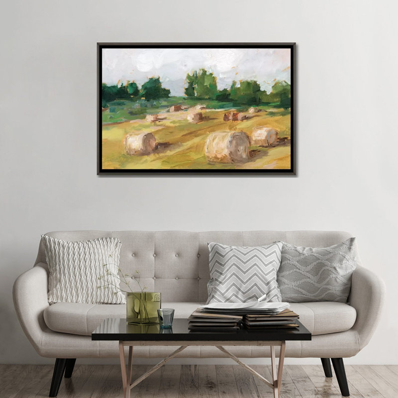 "Hay Field I" par Ethan Harper, reproduction d’art, H 32 po x l 48 po x 1,5 po, Toile encadrée de bois rustique foncé