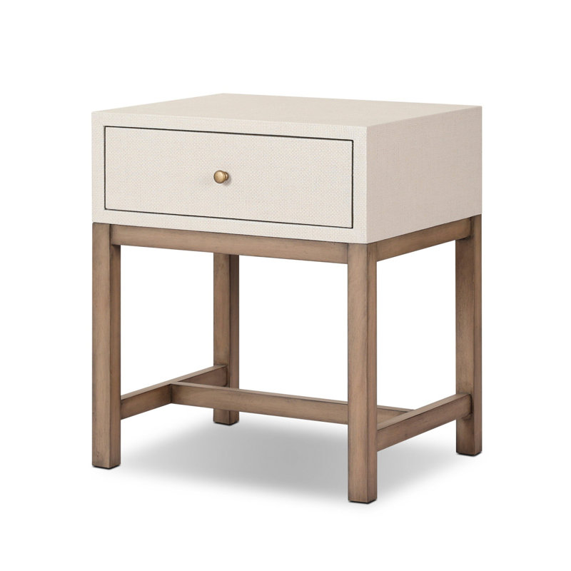 Fiona 1 - Drawer Solid Wood Nightstand, Black Raffia
