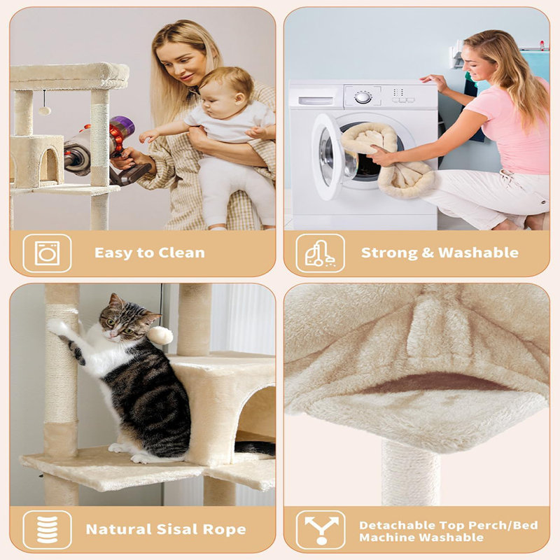 Evleyn Cat Tree, 45" H x 17" W x 16" D, Beige