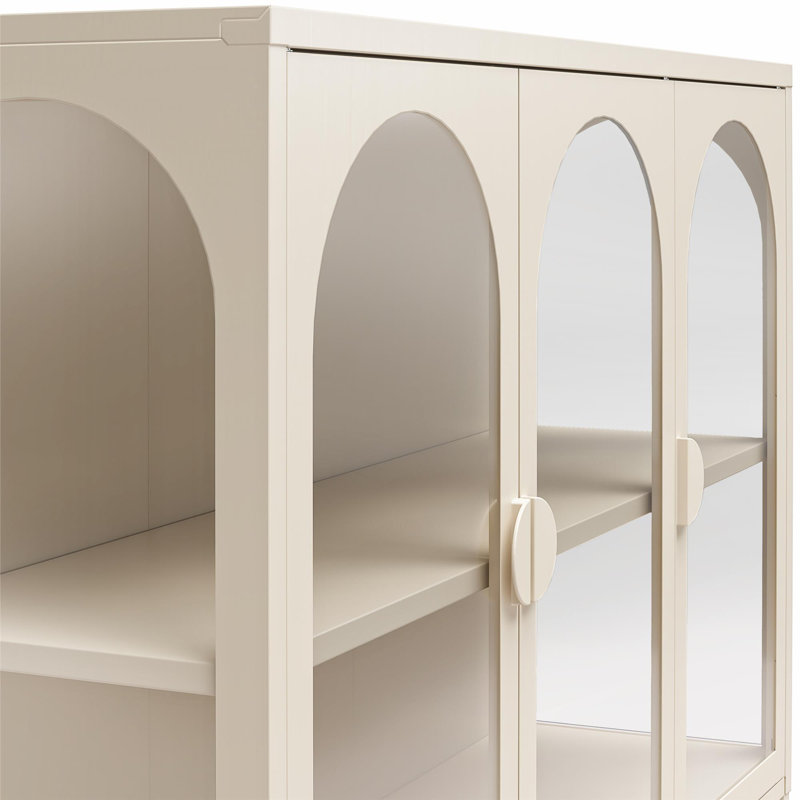 Parchment Steel Accent Cabinet with Adjustable Shelving and Glass Doors