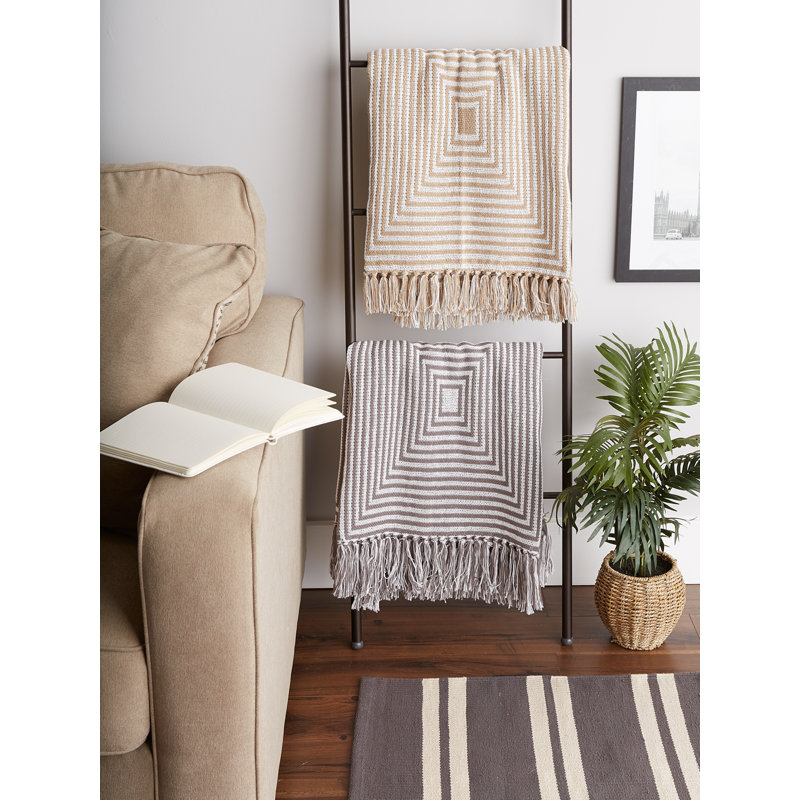 Throws Geo Print Hand Woven Throw Blanket, Gray