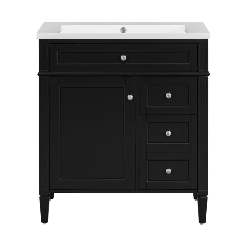 Pollark 30'' Single Bathroom Vanity with Top, Silver, Black