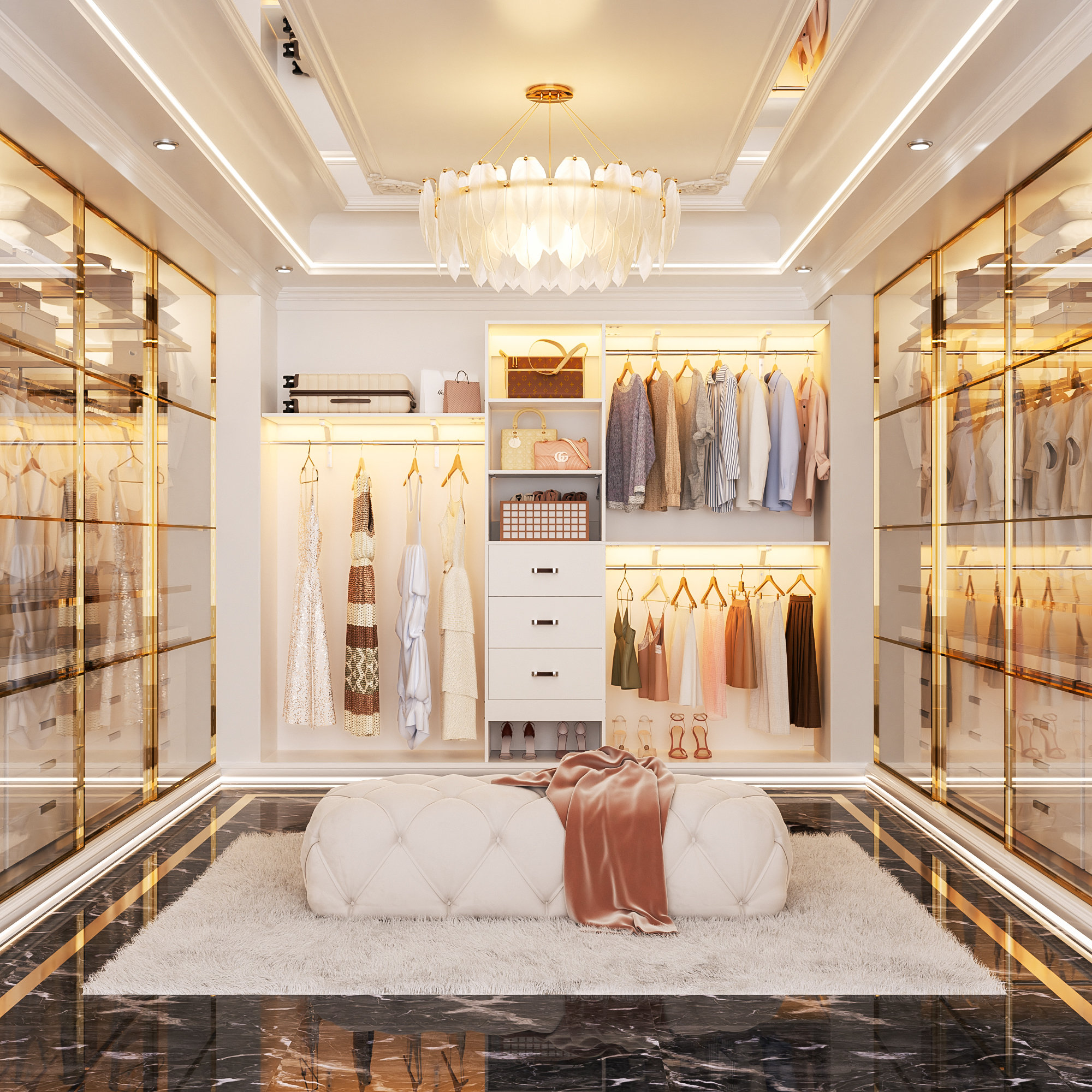 20.2''-  96‘’ W Closet System with Wooden Drawers
