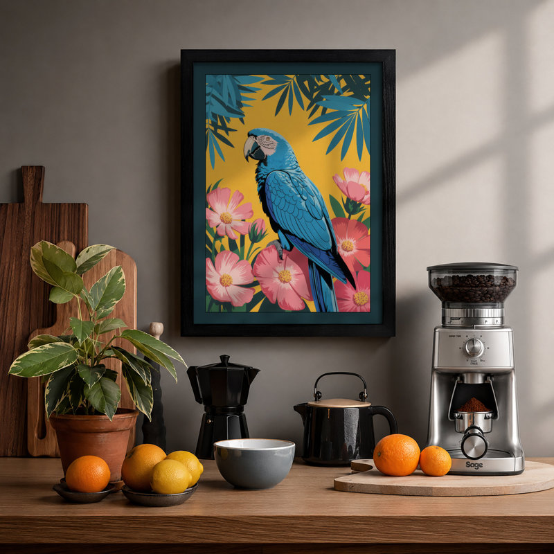 Macaw In Bloom Tropical - Print, Black, A3 - 42.0 x 29.7 cm