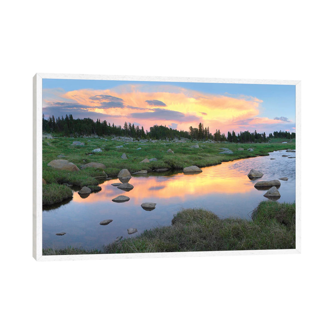 Wolken und Sonnenuntergang reflektiert im Bach, Hellroaring Plateau, Montana von Tim Fitzharris - Galerie- Giclée auf Le...