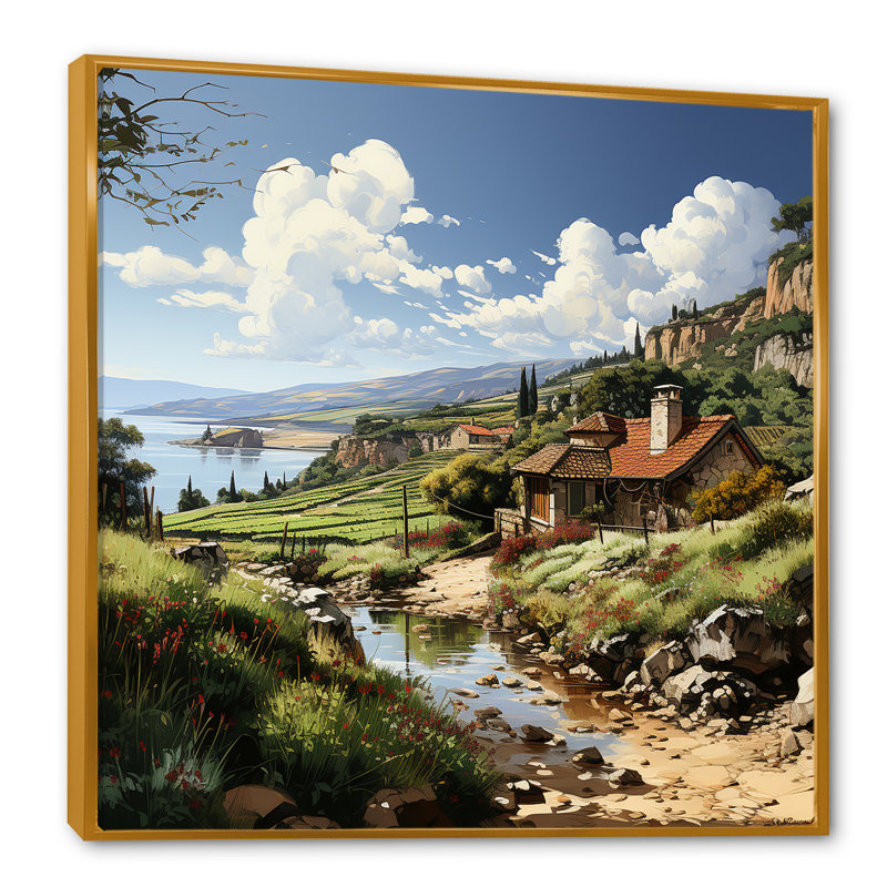 «Vineyard Charm Landscape», reproduction sur toile, Cadre flottant doré, H 16 po x l 16 po x P 1 po