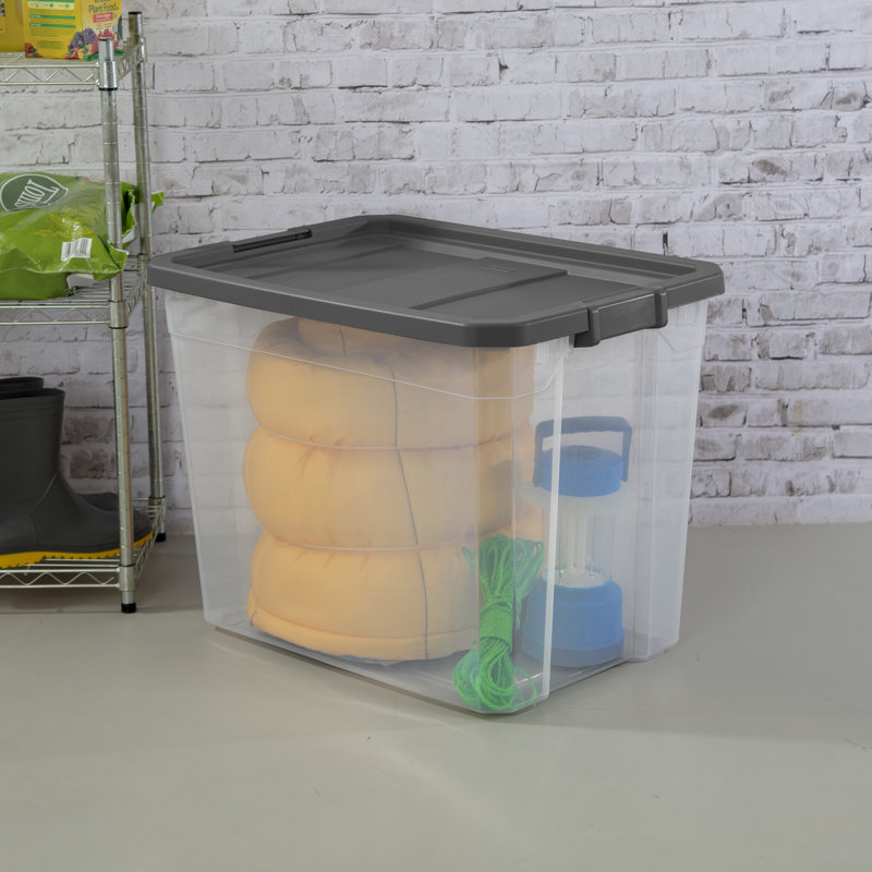 Sterilite 108 Qt Modular Stacker Box, Stackable Storage Bin, Lid, Heavy Duty Latches, Container