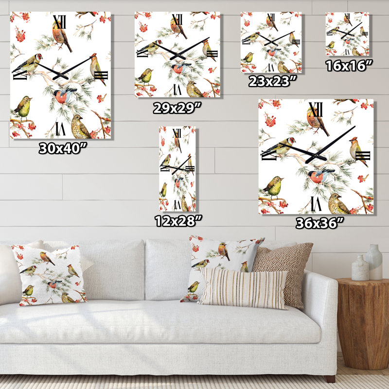 Horloge murale forêt oiseaux sur branches, Moyen