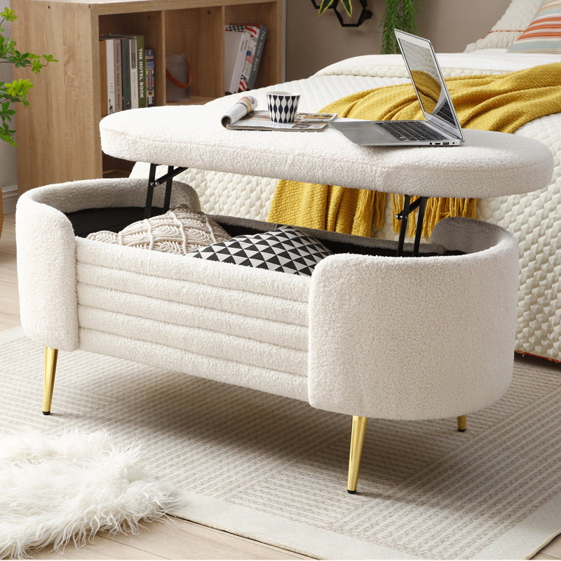 Banc de rangement rembourré Reseta, Beige