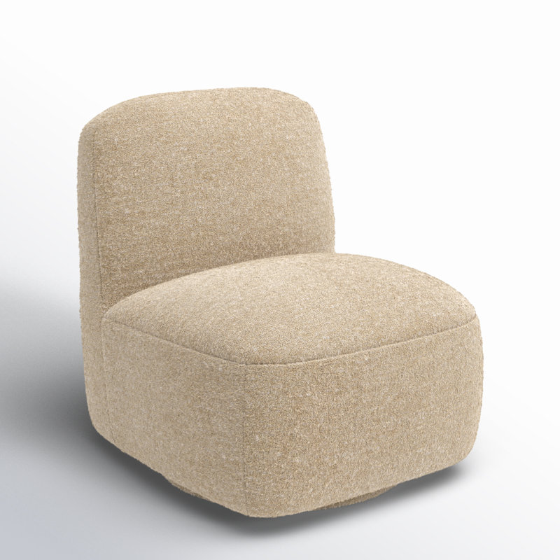 Beige Polyester Barrel Swivel Armchair with Wood Frame