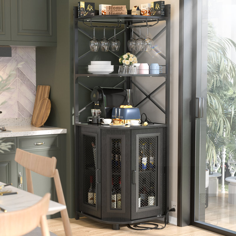 Xachary 64.2 ”Height, 25.6''Width Conner Bar Cabinet with Wine Storage and Led Strip, Black