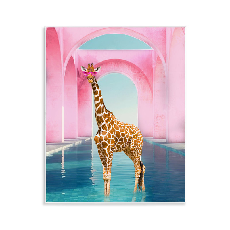 Plaque murale girafe glam avec arches roses, design par Ziwei Li