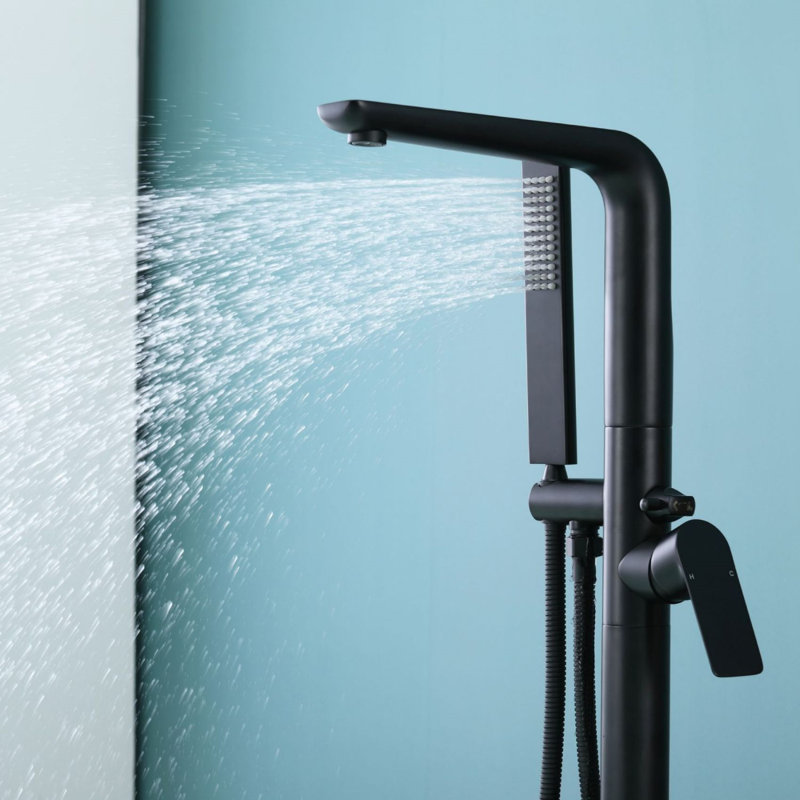 Floor Tub Spout with Diverter, Black