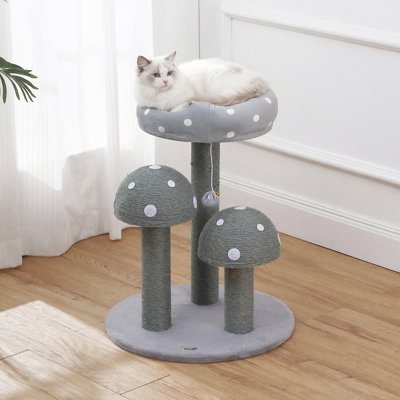 Arbre à chat à champignon en sisal 22,5 po à 3 niveaux Endra avec poteaux à griffer, perchoir et clochette