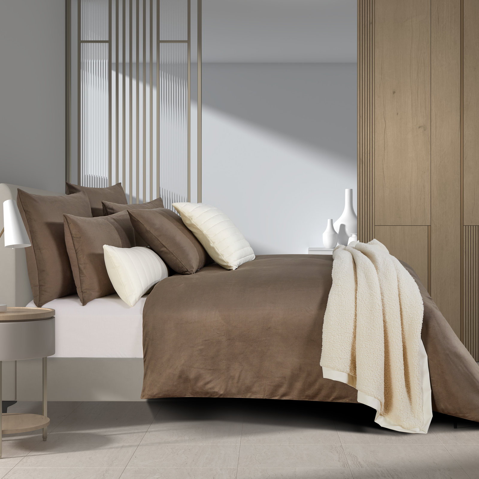 Valletta Duvet Cover Set, Queen Duvet Cover + 2 Standard Shams, Mocha