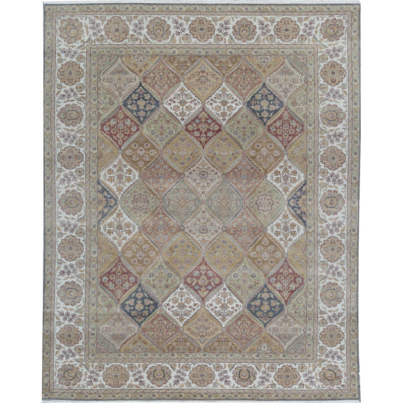 Tapis multicolore et ivoire noué à la main de haute qualité