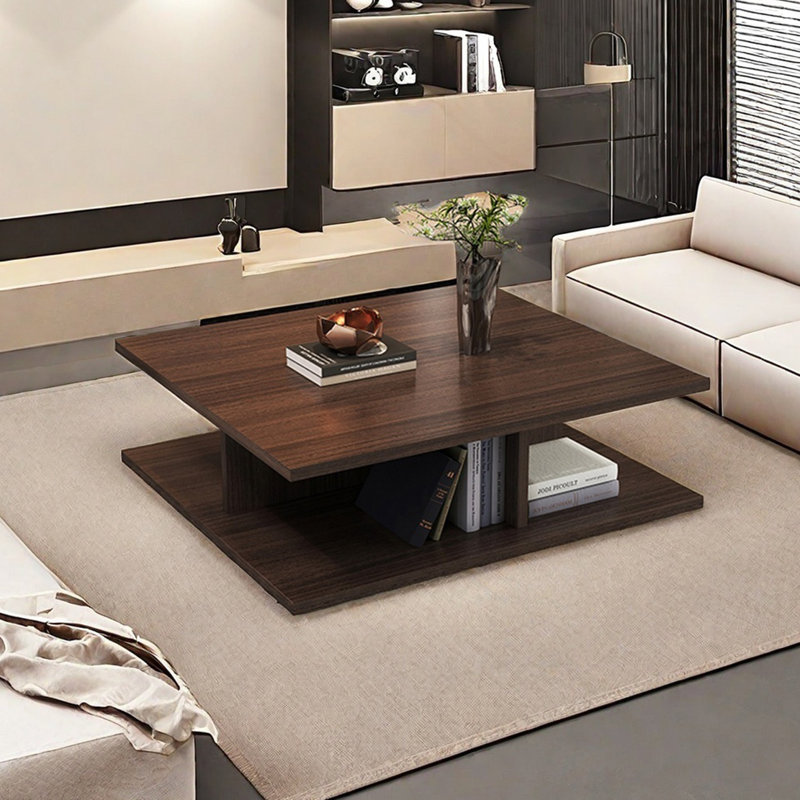 Table basse carrée légère et créative, H 12,6 po x L 45,7 po x l 45,7 po, Noyer foncé