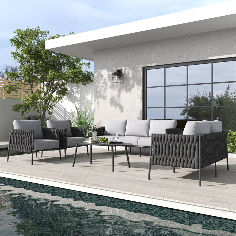 5-Piece Outdoor Furniture Set with Coffee Table, Light Gray