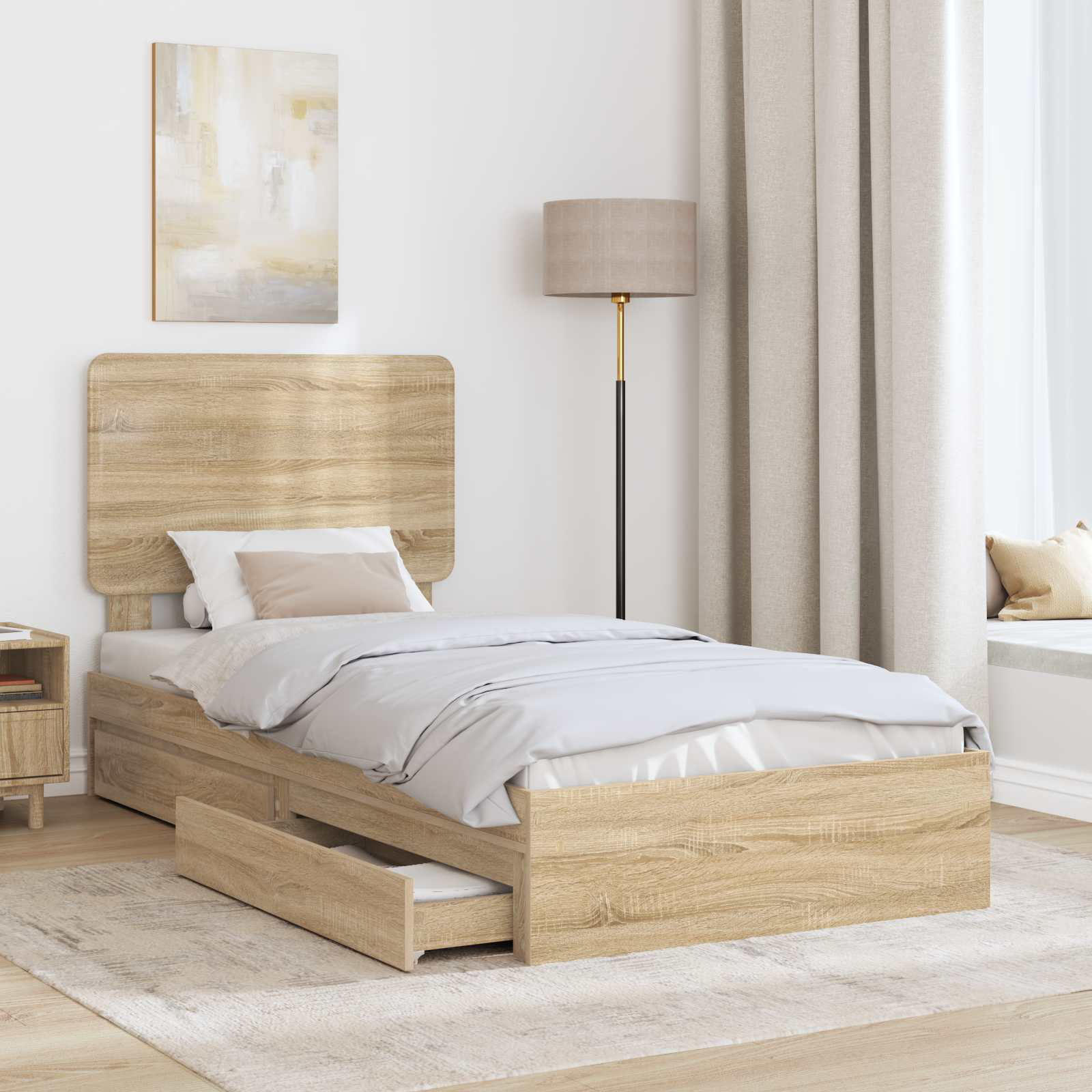 Latitude Run Bed Frame With Drawer Grey Sonoma 100 X 200 Cm Engineered ...